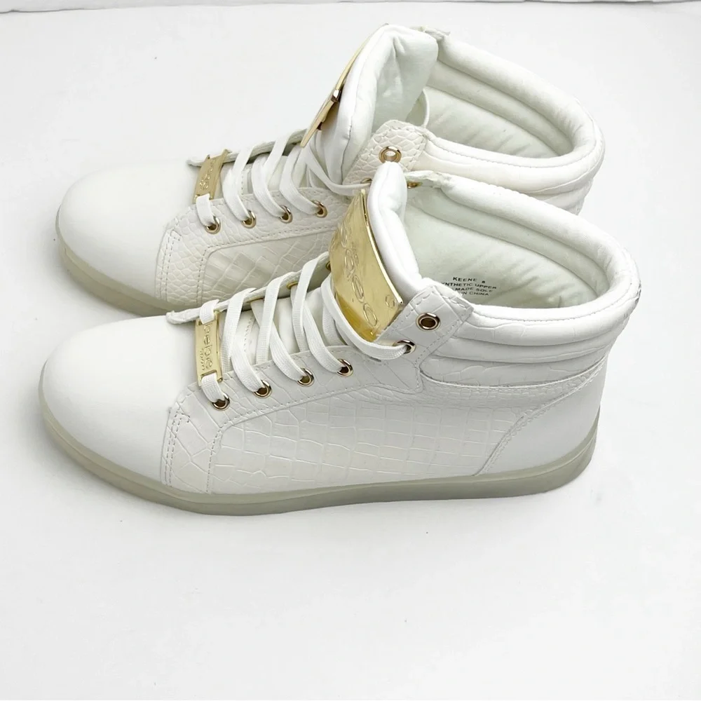 BEBE SPORT Keene White Faux Croc Embossed Lace Up High Top Sneakers Size 8 Y2K - Picture 4 of 14